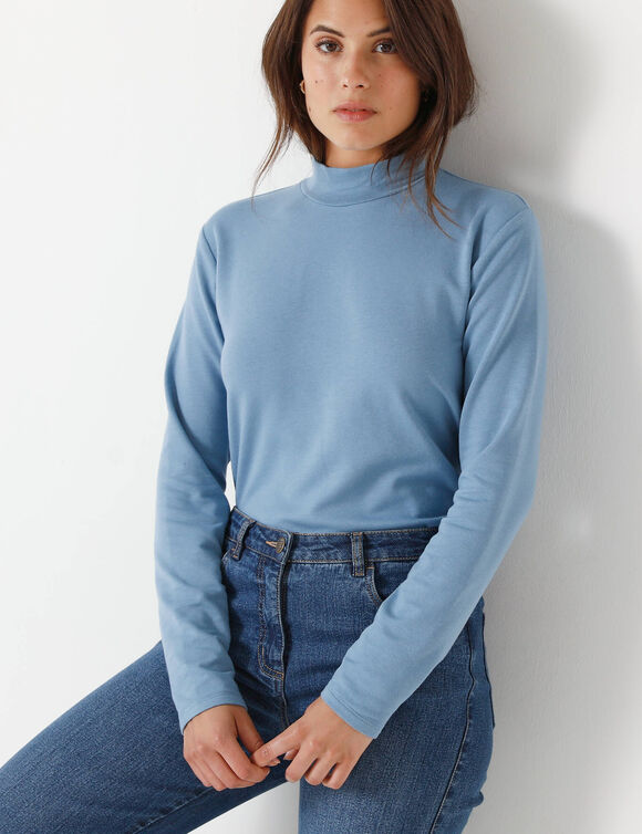 T-shirt chaleur manches longues, col montant (bleu grisé) T-shirt chaleur manches longues, col montant (bleu grisé)